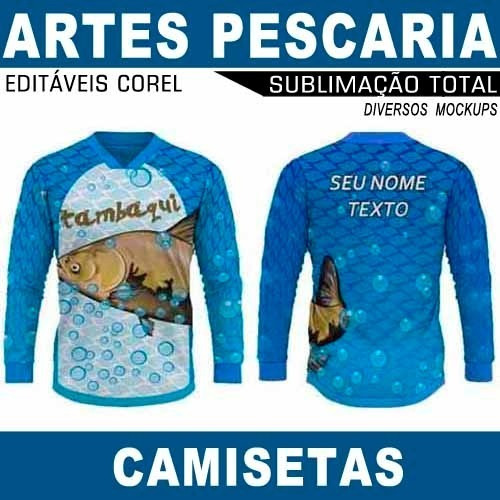 Pacote Artes Pesca Editáveis Camisetas Pescaria Mockups