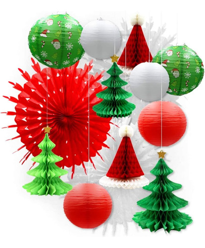 Surtido 3d Navidad Panal Papel Linterta Ventilador Decoració