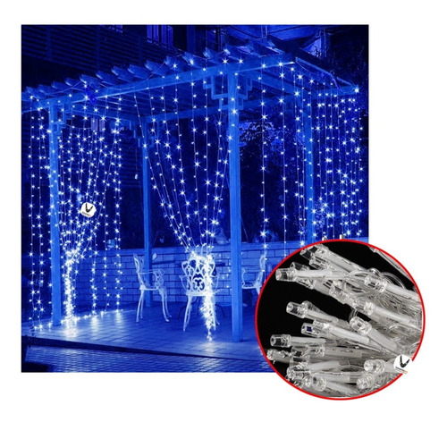 Cascada Led  3x2m 360 Luces Navidad Luz Cortina Azul