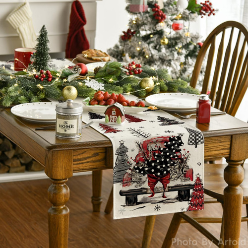 Camino De Mesa Arbol Copos Nieve Feliz Navidad 33 X 91.5 Cm Beige Navideño