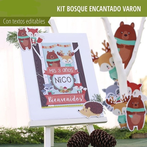 Kit Imprimible Animales Bosque Oso Zorrito Cumple Completo