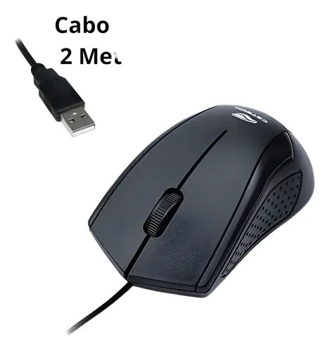 Mouse Usb Preto Com Fio Ms-26bk C3tech Kit 10 Atacado Fio 2m Preto