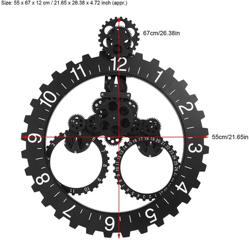 Reloj Pared Mecanico Movimiento Engranajes 3d Rueda Piñon