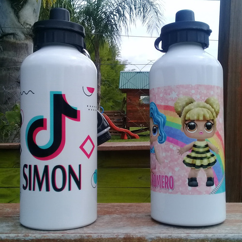Botella Aluminio Personalizada Frases, Personajes, Logos Blanco