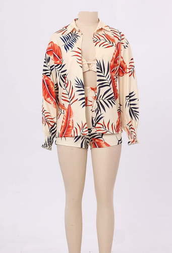 06 Traje Baño Hawaiano Paramujer 3 Piezas Conjunto Playa