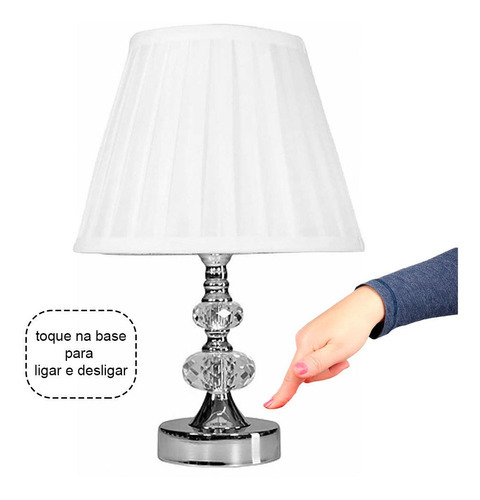 Abajur De Toque Sala, Criado Mudo E Quarto Em Cristal 35cm