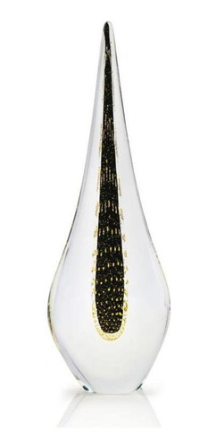 Escultura Cristal Murano Preta Po Ouro 24k 50x16cm 12x