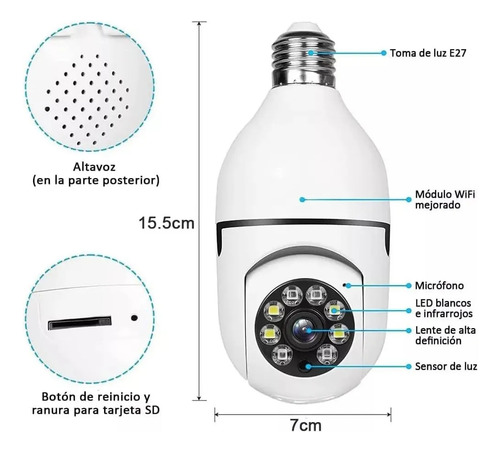 Cámara De Seguridad 360 Wifi 1080p E27 Con Visión De Alarma