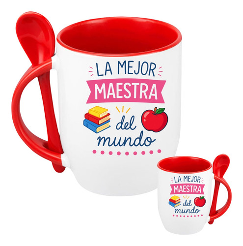 Taza Con Cuchara Del Dia Del Maestro 320ml Rojo