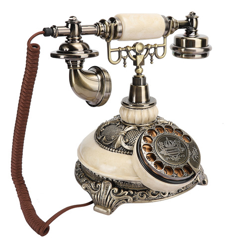 Teléfono Vintage Con Esfera Giratoria Fija De Bronce Antiguo