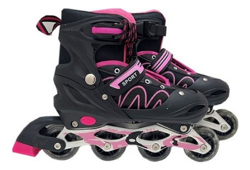 Patins Roller In Line Ajustável 28-32 / 33-36 / 37-40 + Led! M 32/36 5.5 Cm Rosa/ Preto
