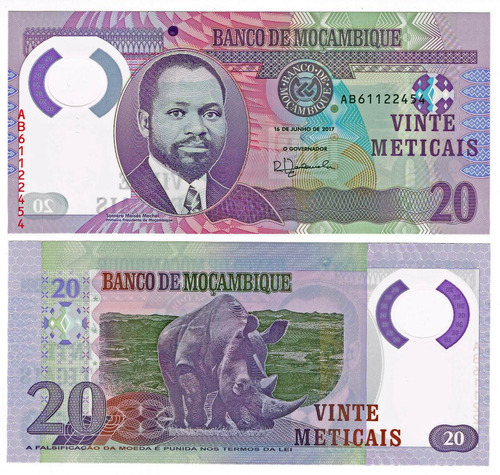 Billete De Mozambique De 20 Meticais Polímero Emitido 2017