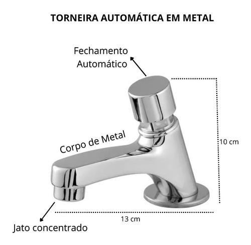 Torneira Banheiro Automática Luxo 1194 Banheiro Metal Cor Prateado