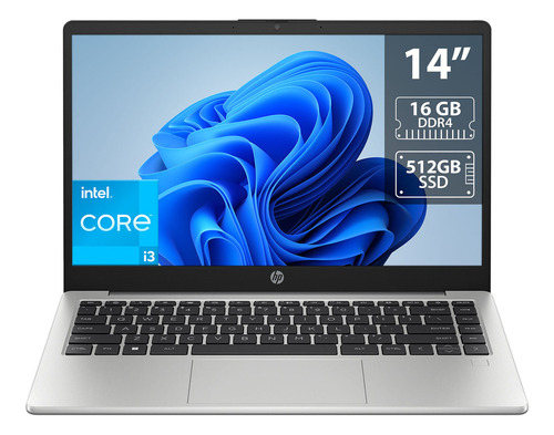 Laptop Hp 240 G10 Intel Core I3 16gb Ssd 512gb W11h Color Plateado