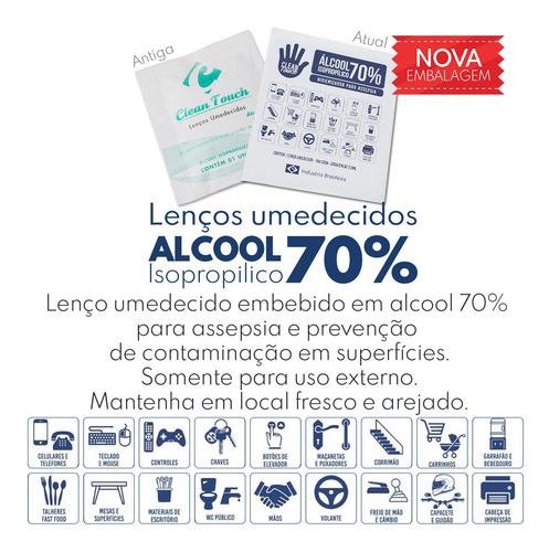 Lenço Umedecido Com Alcool Em Gel 70% C/100 Unid