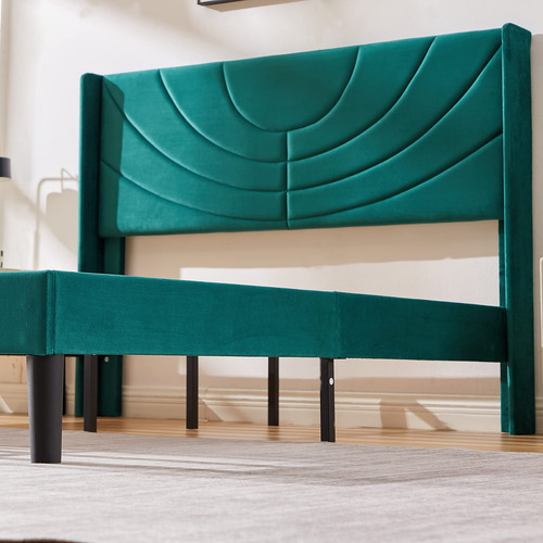 Base De Cama Matrimonial Con Cabecera Tela Ondulada Verde
