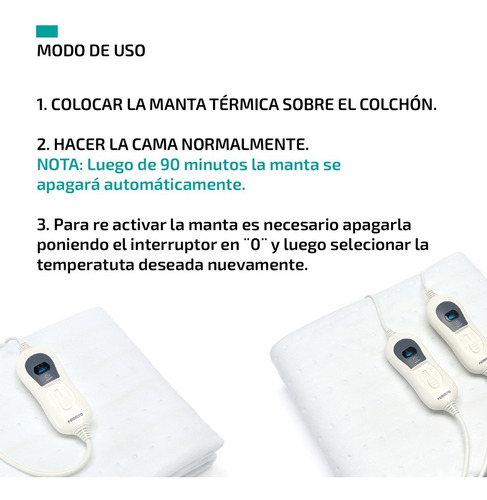 Imagen 7 de 10 de Manta Termica Electrica Femmto Calienta Cama 2plzas 3niveles