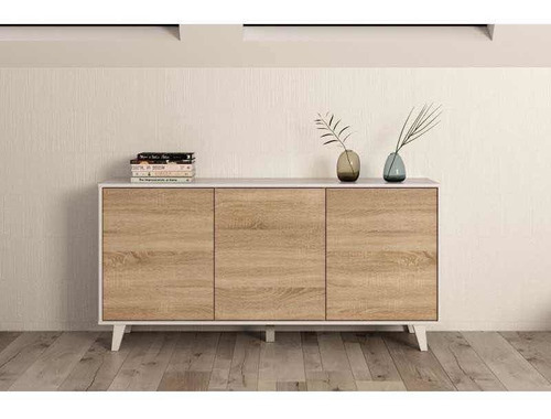 Modular Bargueño Nordico Melaminico Roble Y Blanco Masdeco