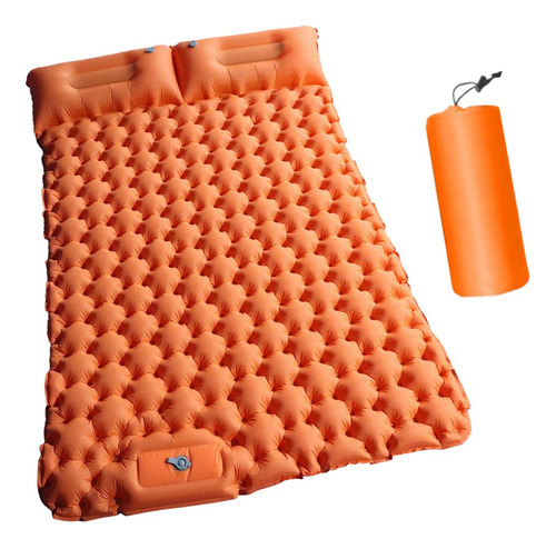 Colchón Inflable De Camping Personas, Almohada Naranja