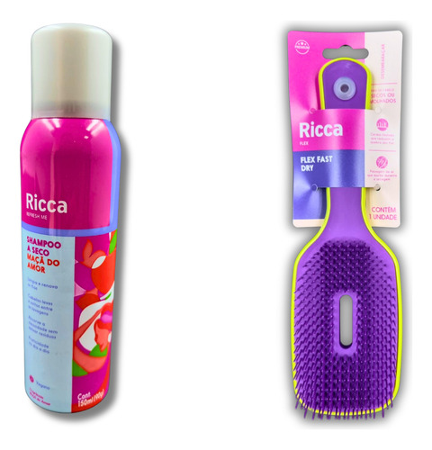 Kit Shampoo A Seco Ricca 150ml Maça Do Amor Escova Flex Fast