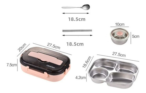 Caja Bento Para Comida Rápida De Acero Inoxidable 304, Rosa
