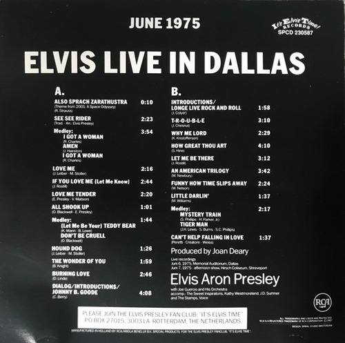 Cd Elvis Presley - Live In Dallas June 1975 - Fan Club Editi