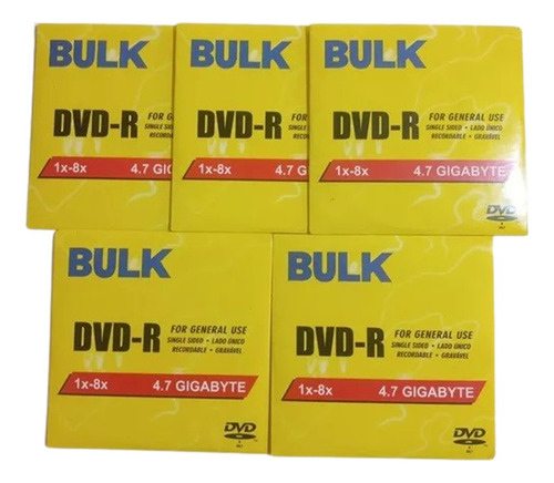 Mídia Dvdr Bulk 1x-8x 4.7 Gigabyte Kit Com 5 Unidades