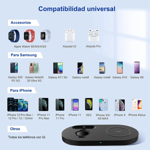 Wireless Charger 3 In 1 of 15 W For iPhone 15/14/13/12/11, For Samsung S24/S23/s22 and Other Series and Other Dispositivos Que Admiten Wireless Charge, Compatible with iPod, With Adapter