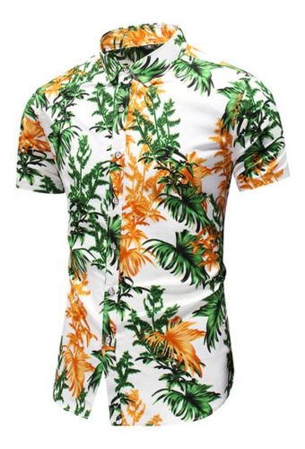 Camisa Hawaina De Floral Para Hombre De Manga Corta