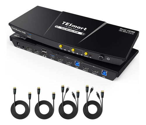 Tesmart Conmutador Kvm Hdmi Usb 3.0 2 Monitores 2 Computado.