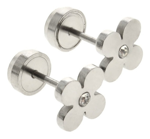 Imagen 2 de 7 de Aritos Abridores Flor Pétalo Piedra 8mm Acero Quirúrgico