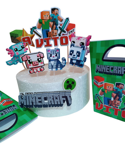 Minecraft Set Bolsita Y Adorno Para Torta Verde Minecraft Varon