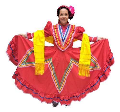 Vestido Jalisco Mujer Medio Vuelo Con Reboso De Artícela Traje Regional Mexicano Guadalajara