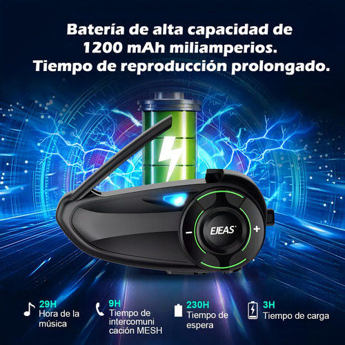 Ejeas Q8 Intercomunicador Moto Bluetooth 1200mts 6 Piloto Color Negro