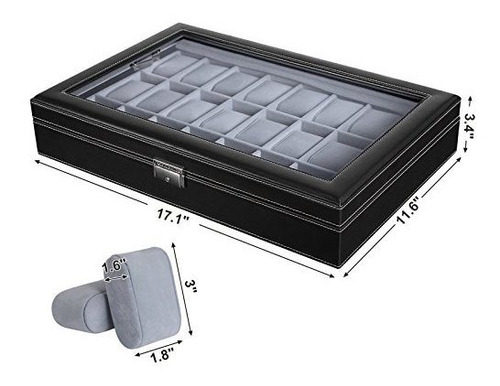 Songmics 24 Caja De Reloj Grande Reloj Funda De Vidrio Arrib