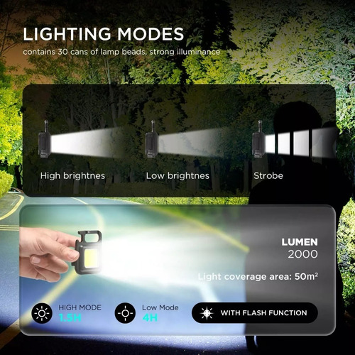 Linterna Led Cob Recargable Llavero Gancho Mini Luz Magnetic