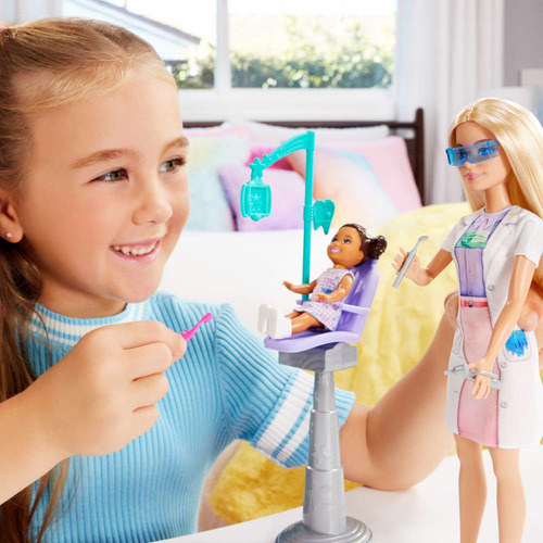 Barbie Profesiones Set Dentista Cabello Rubio Con Niña Multicolor