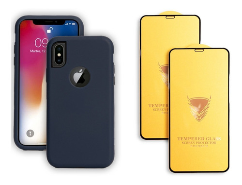Funda Case Uso Rudo Para iPhone +2 Micas Protectoras Premium