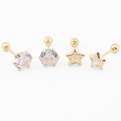Aretes Broquel Oro Sólido 10k Niña Mujer Piercing 2 Pares 03