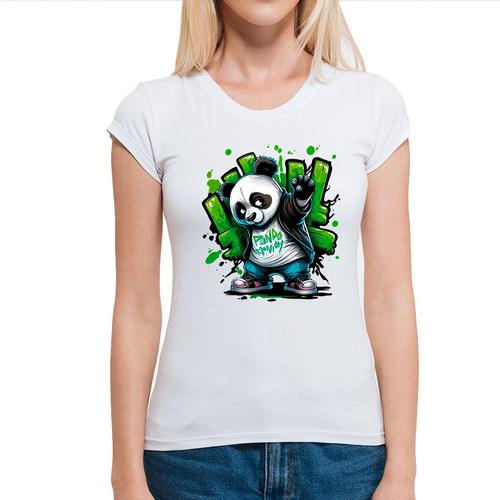 Polera Poliéster Tacto Algodón Mujer Entallada Panda