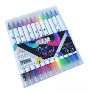 Caneta Dual Fineliner Brush Pen Com 12 Cores Lettering