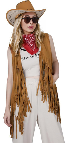 Conjunto De Trajes De Vaquera, Chaleco Con Flecos, Sombrero De Vaquero Y Gafas De Sol