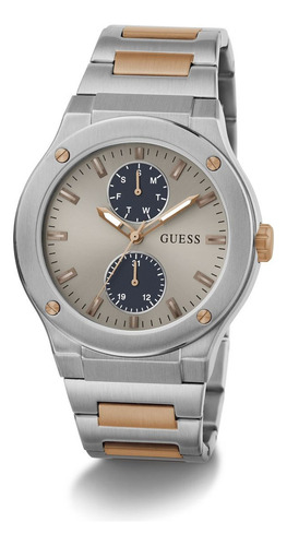 Reloj Jet Guess Bitono Hombre Acero Inoxidable Bisel Plateado Fondo Plateado