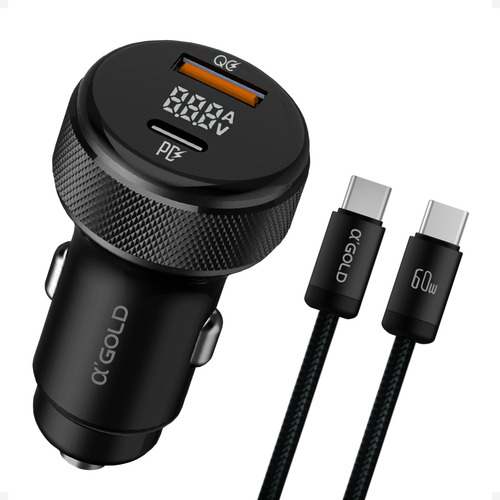 Carregador Veicular Turbo 60w Com Display Led E Cabo Tipo-c