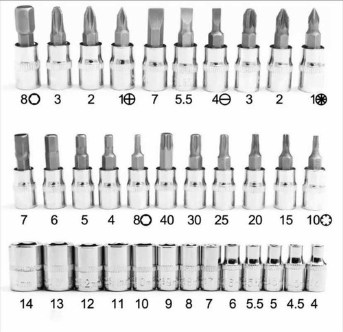 Caja Set Juego De Tubos 1/4 46 Piezas Torx Allen 1 Calidad