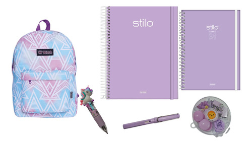 Kit Mochila Caderno Agenda Lápis Infinito Caneta Prendedor