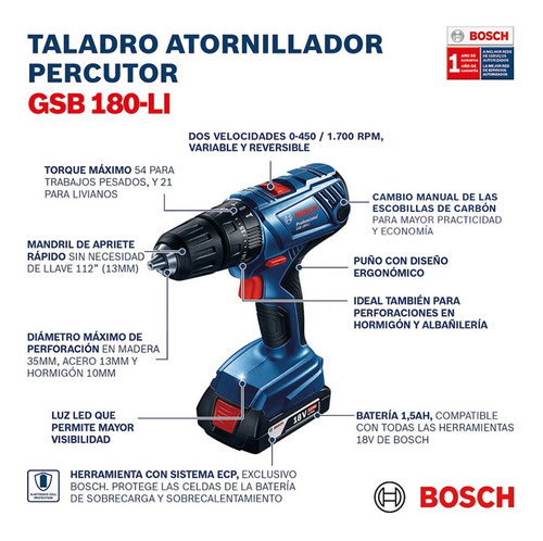 Taladro Percutor Inalambrico 13mm +lijadora Gss 18v-10 Bosch