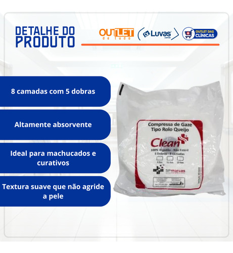 Compressa De Gaze Rolo Tipo Queijo 9 Fios 500g Clean