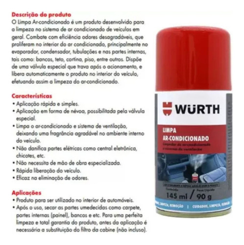 Limpa Higieniza Ar Condicionado Auto Wurth Remove Mau Cheiro Branco Carro Novo