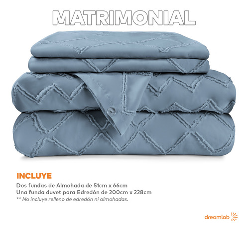 Juego de Funda Para Edredon Duvet con Textura Dreamlab, Tamaño Matrimonial, Color Azul Mezclilla